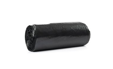 Garbage Bag Roll Isolated. Trash Package, New Rolled Plastic Bin Bags, Black Polyethylene Waste Container on White Background