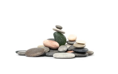 Stone Pyramid Isolated, Pebbles Balance Pile, Harmony Zen Stones, Balance Stack on White Background, Sea Pebble Pyramid, Relaxation and Peace Concept