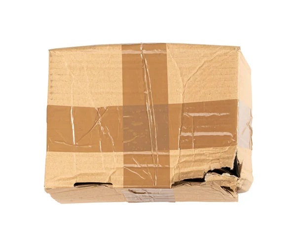 Damaged Box Isolated Craft Paper Delivery Package Broken Carton Packaging — Stok fotoğraf