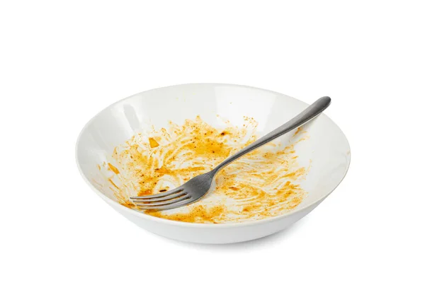 Dirty Plate Isolated Empty Bowl Dinner Finished Lunch Oil Smeared — Stock Photo, Image