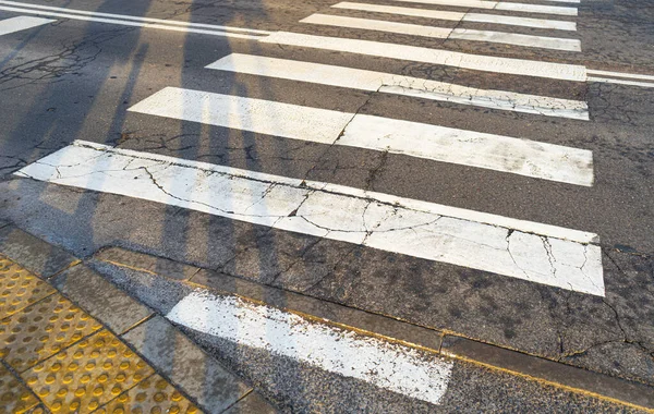 Asphalt Pedestrian Crossing Grey White Crosswalk Safety Zebra City Road — Photo