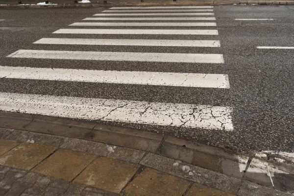 Paved Pedestrian Crossing Red White Crosswalk Safety Zebra Modern Tiles — Fotografia de Stock