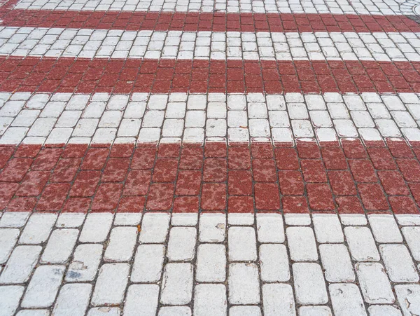 Paved Pedestrian Crossing Red White Crosswalk Safety Zebra Modern Tiles —  Fotos de Stock