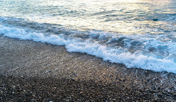 Sea Waves Pebble Beach Texture Background Transparent Ocean Water Rocky — Stock Fotó