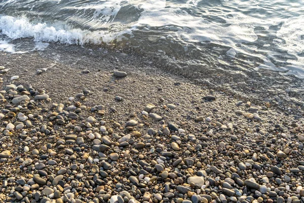 Sea Waves Pebble Beach Texture Background Transparent Ocean Water Rocky — Zdjęcie stockowe