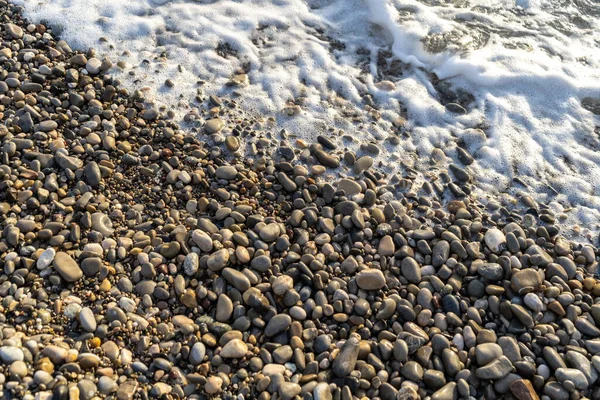 Sea Waves Pebble Beach Texture Background Transparent Ocean Water Rocky — Stock Photo, Image