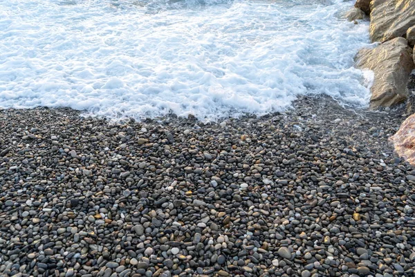 Sea Waves Pebble Beach Texture Background Transparent Ocean Water Rocky — Stockfoto