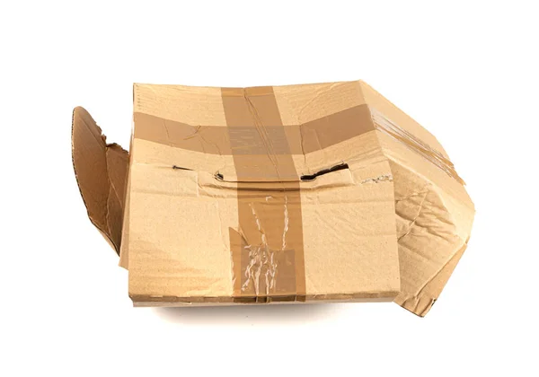 Damaged Box Isolated Craft Paper Delivery Package Broken Carton Packaging — Photo