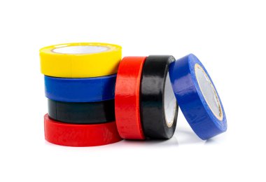 Blue Red Electrical Tape Isolated, Plastic Duct Tape Rolls, Colored Adhesive Tapes on White Background