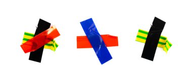 Colored Electrical Sticky Tapes, Adhesive Pieces Isolated, Plastic Duct Tape Strips, Colourful Adhesive Tapes on White Background