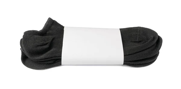 Nowa Black Cotton Sock Izolowana Składana Odzież Sportowa Klasyczne Bawełniane — Zdjęcie stockowe