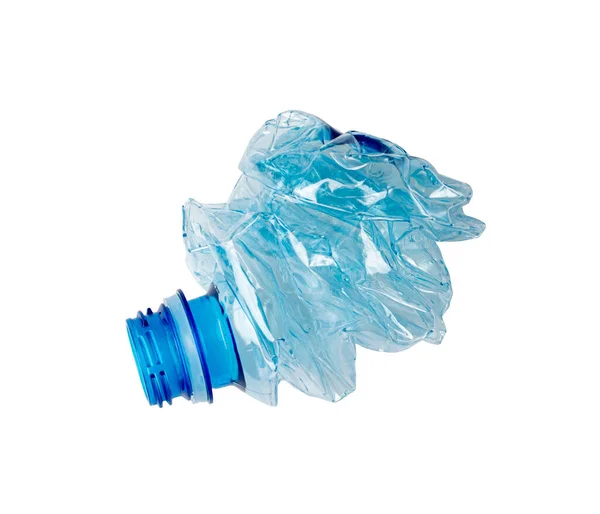 Blue Empty Plastic Bottle Isolated Crumpled Plastic Bottle Global Pollution — Fotografia de Stock
