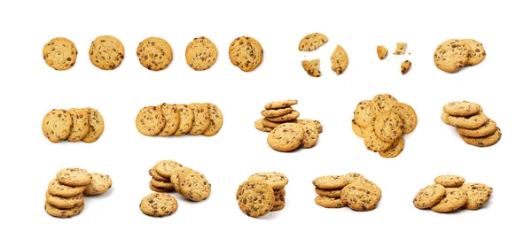Einfache Cookie Isoliert Haferflocken Zucker Gebiss Kekse Schokoladen Chips Keks — Stockfoto