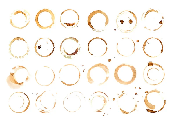 stock image Coffee Stain Isolated, Coffe Wet Stamp, Mug Bottom Round Mark, Spilled Coffee Circle Stain Texture Set on White Background