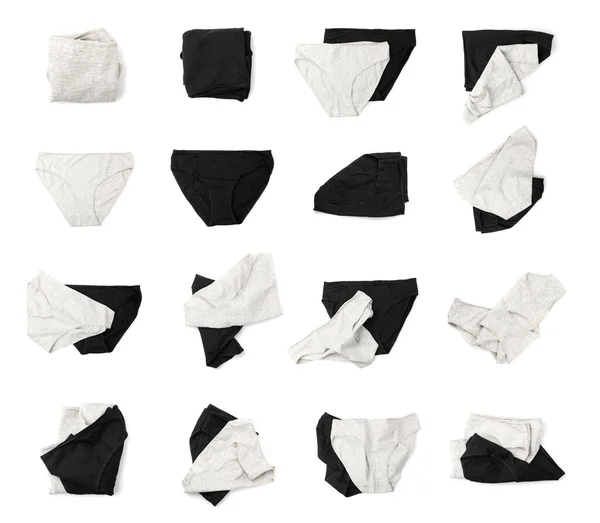 Nye Sorte Hvide Trusser Isoleret Enkelt Foldet Bomuldsundertøj Kvinde Trusse - Stock-foto