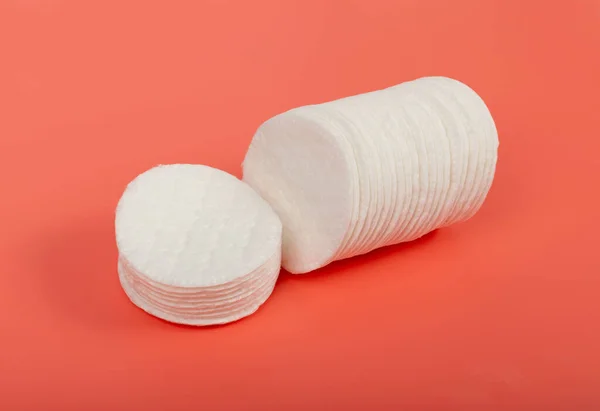 Cotton Disks Hygiene Pads Pink Background Facial Sponge Skin Care — стокове фото