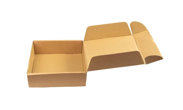 采购产品用过的开箱隔离 手工纸包 旧纸盒包装 白色背景的旧纸盒 裁剪路径 — 图库照片