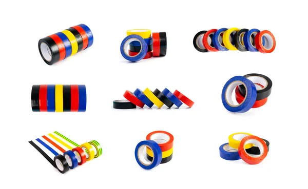 Kleurrijke Elektrische Tape Geïsoleerd Plastic Duct Tape Rolls Set Gekleurde — Stockfoto