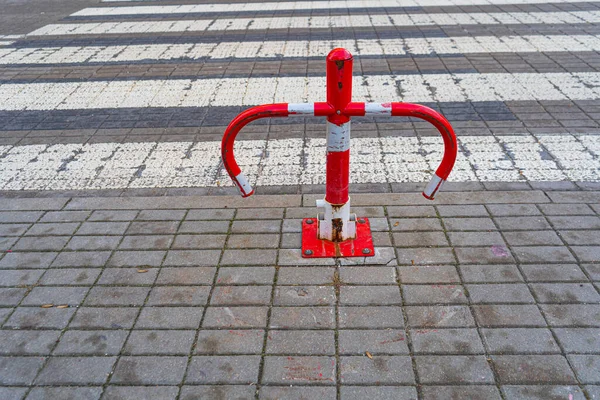 Folding Iron Barrier Prevents Parking Red Metal Parking Barrier Outdoor — Stockfoto