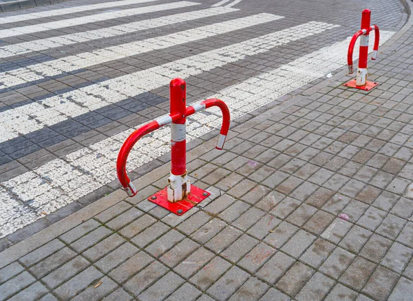 Folding Iron Barrier Prevents Parking Red Metal Parking Barrier Outdoor — Photo