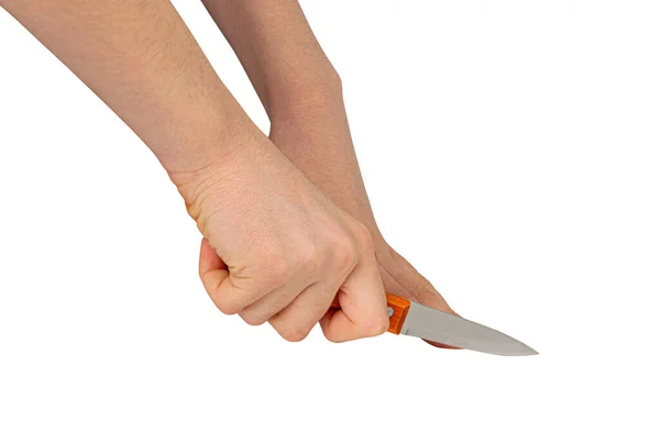 Стальной Кухонный Нож Руке Изолированные Удобные Кухонные Ножи Маленький Нож — стоковое фото