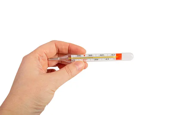 Hand Holds Medical Thermometer Temperature Measuring Check Fever Glass Medical — стокове фото