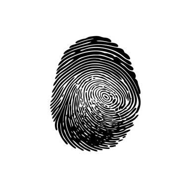 Parmak izi Simgesi, Parmak izi Kimliği Sembolü, Grunge Parmak izi İşareti, Parmak izi Silueti, Kimlik Grafiksel Elemanı, Dokunma Vektörü İllüstrasyonu