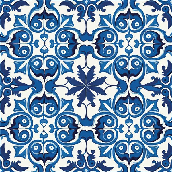 Retro Azulejo Mosaic Tile Vintage Portuguese Wall Ceramic Seamless Pattern — Stockvektor