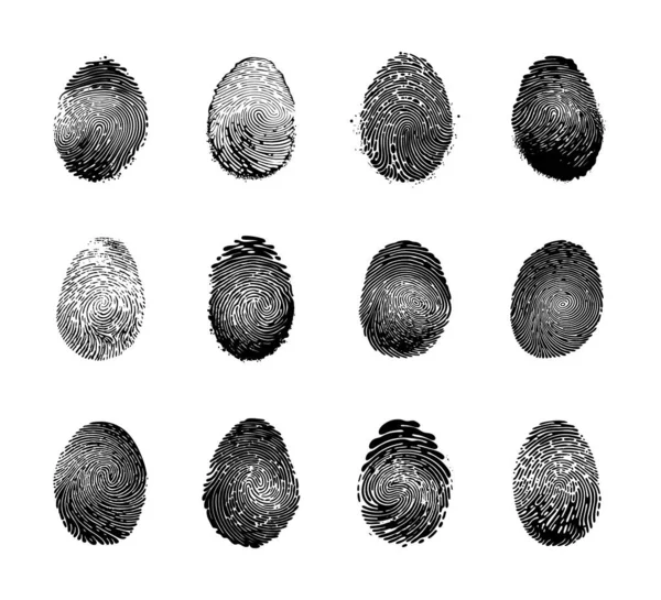 Fingerabdruck Icon Fingerabdruck Identitätssymbol Grunge Thumbprint Sign Fingerabdruck Silhouette Set — Stockvektor