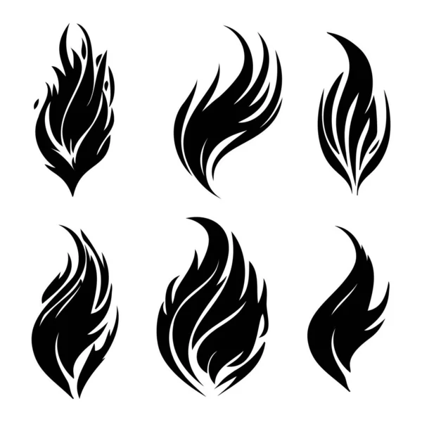 Feuer Ikone Flammensymbol Kamin Silhouette Hitzeschild Flammen Umriss Lagerfeuer Piktogrammset — Stockvektor