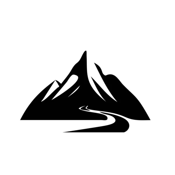 Ikona Górska Sylwetka Krajobrazu Rocky Tops Piktogram Górski Izolowany Białym — Wektor stockowy