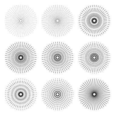 Vintage Sunburst, Retro Sun Vector Icon, Bursting Sun Rays, Black and White Star Pictograph, Speed Line Fast Motion, Sunset Beams Vector Illustration