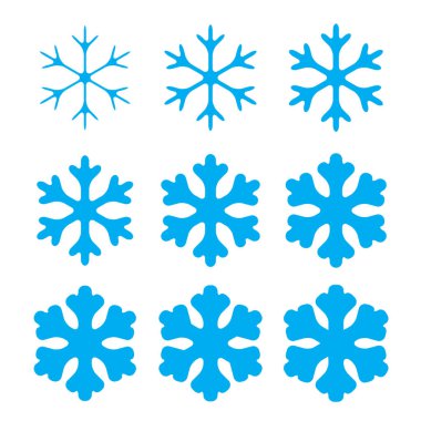 Kar Tanesi Simgesi Seti, Minimum Kar Tanesi Sembolü, Kış Tasarımı ve Noel Dekorasyonu için Kar Taneleri, Buz Kristali Taneleri, Kar Taneleri Vektör İllüstrasyonu