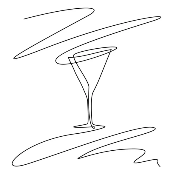 Linea Disegno Continuo Del Bicchiere Vino Cocktail Minimalista Monoline Martini — Vettoriale Stock