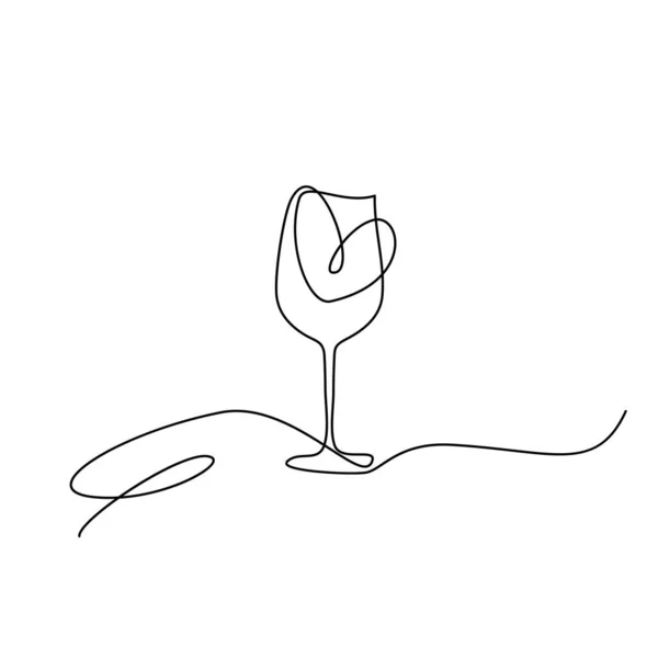 Wine Glass Continuous Line Draw Heart Minimalistic Monoline Wineglass Alcohol — Stock Vector