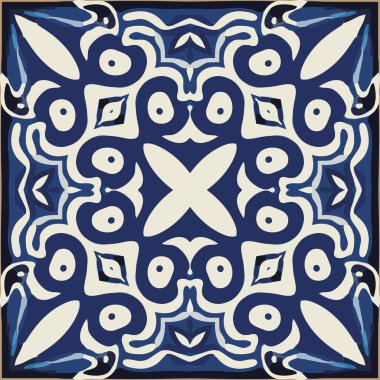 Mavi Döşeme Arkaplanı, Eski Fasion Retro Azulejo Mozaik Döşemesi, Eski Portekiz Duvarı Kusursuz Seramik Şablonu, Mavi Soyut Çiçek Döşemesi