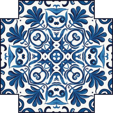 Mavi Döşeme Arkaplanı, Eski Fasion Retro Azulejo Mozaik Döşemesi, Eski Portekiz Duvarı Kusursuz Seramik Şablonu, Mavi Soyut Çiçek Döşemesi