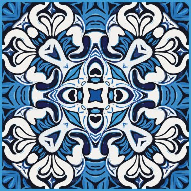 Mavi Döşeme Arkaplanı, Eski Fasion Retro Azulejo Mozaik Döşemesi, Eski Portekiz Duvarı Kusursuz Seramik Şablonu, Mavi Soyut Çiçek Döşemesi