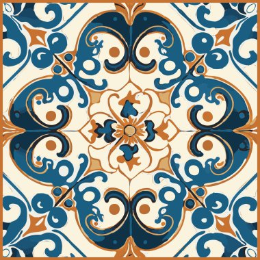 Mavi Döşeme Arkaplanı, Eski Fasion Retro Azulejo Mozaik Döşemesi, Eski Portekiz Duvarı Kusursuz Seramik Şablonu, Mavi Soyut Çiçek Döşemesi