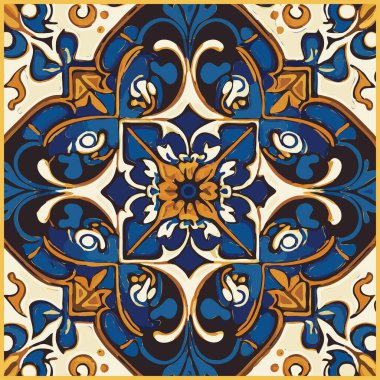 Mavi Döşeme Arkaplanı, Eski Fasion Retro Azulejo Mozaik Döşemesi, Eski Portekiz Duvarı Kusursuz Seramik Şablonu, Mavi Soyut Çiçek Döşemesi
