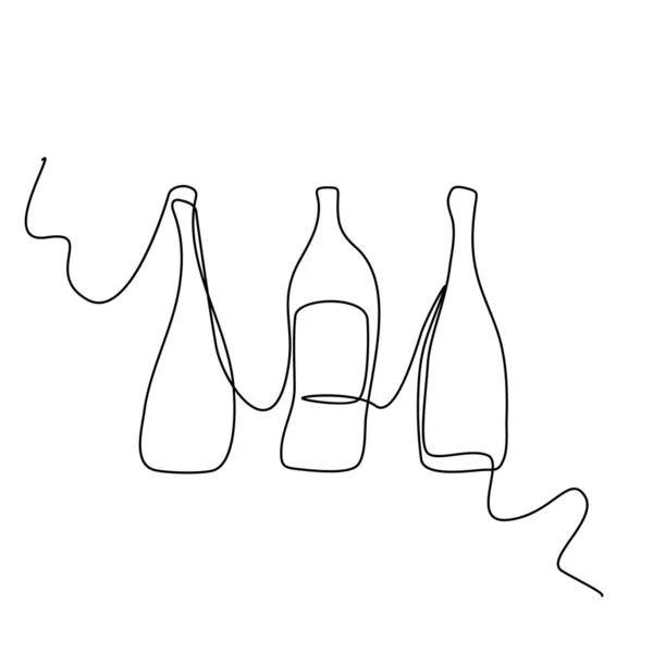 Weinflaschen Endloszeichnung Minimalistische Monoline Weinflasche Alkoholgetränkebehälter Feiertagszeichnung Einzeilige Weinflaschenillustration — Stockvektor