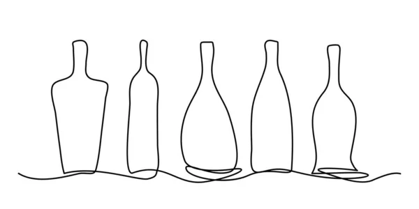 Бутылки Вина Непрерывная Линия Нить Минималистичный Монолистический Бутылка Вина Alcohol — стоковый вектор