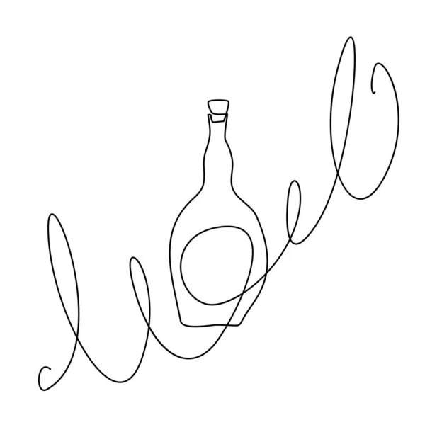 Wijnfles Continuous Line Draw Minimalistische Monoline Wijnfles Alcohol Drink Container — Stockvector