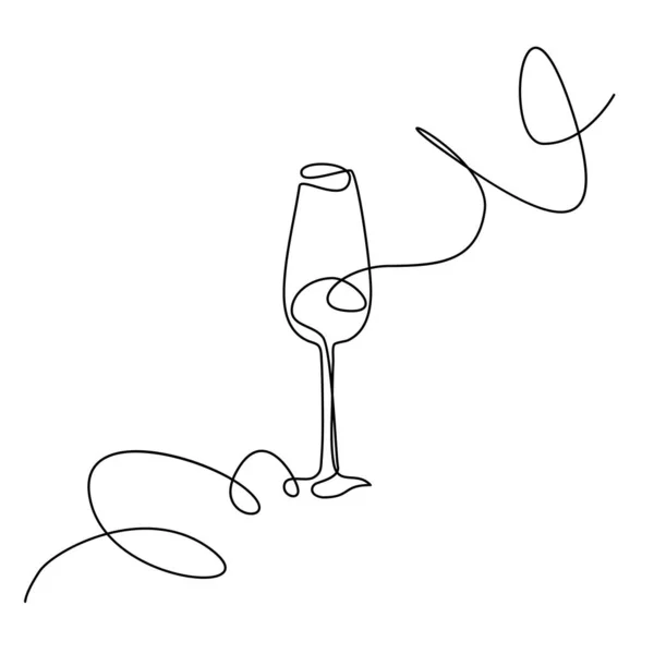 Wine Glass Continuous Line Draw Minimalistic Monoline Wineglass Champagne Alcohol — Stock Vector