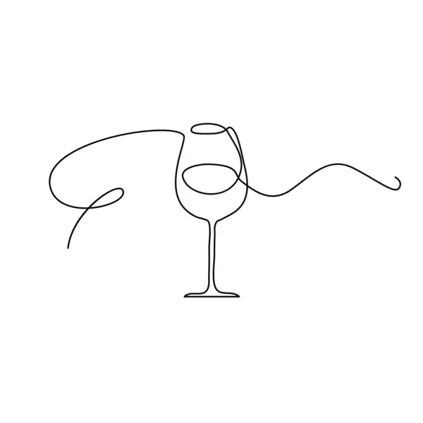 Ligne Continue Verre Vin Verre Vin Monoline Minimaliste Dessin Vacances — Image vectorielle