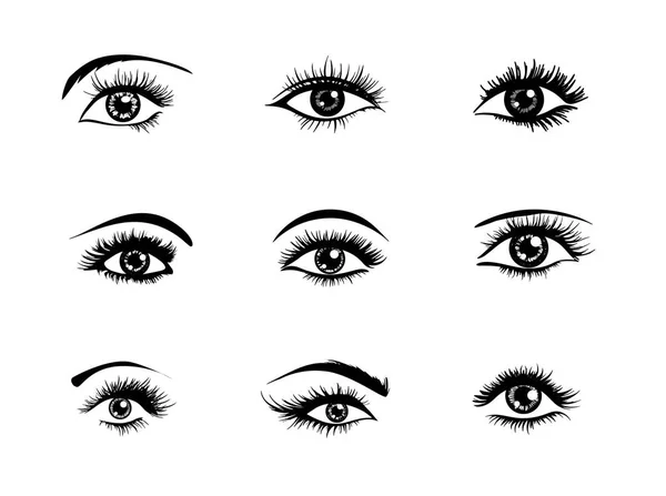 Augensymbol Sehsymbol Einfaches Augenarztzeichen Frau Mit Dicken Wimpern Wimpernverlängerung Schwarz — Stockvektor