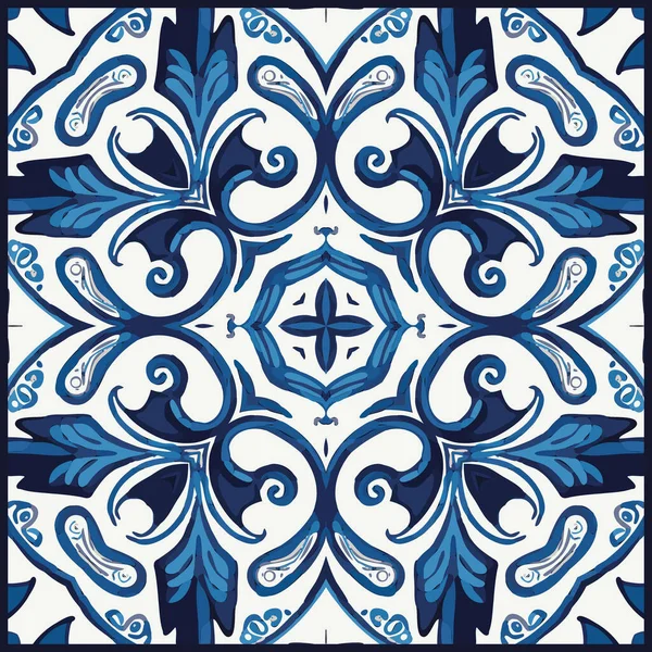 Blaue Fliesen Hintergrund Alte Fasion Retro Azulejo Mosaik Fliesen Vintage — Stockvektor