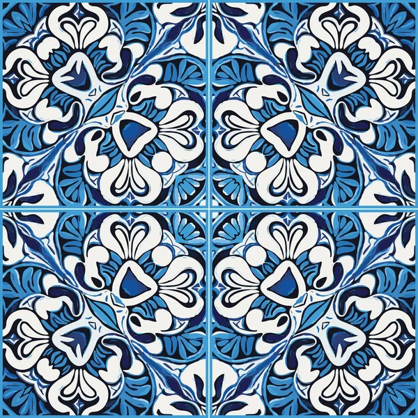 Синя Плитка Фон Старий Южн Ретро Азулєжу Мозаїчна Плитка Урожай — стоковий вектор