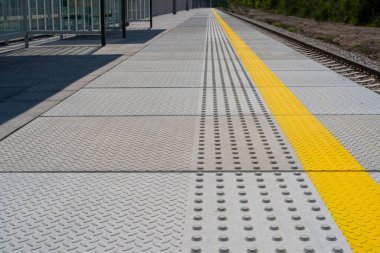 Tactile Paving on Modern Tiles Pathway for Blind Handicap, Safety Sidewalk Walkway for Disability People, Relief Slab Sidewalk, Pathway, Brick Path Road, Granite Tiles Walkway