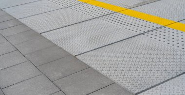 Tactile Paving on Modern Tiles Pathway for Blind Handicap, Safety Sidewalk Walkway for Disability People, Relief Slab Sidewalk, Pathway, Brick Path Road, Granite Tiles Walkway